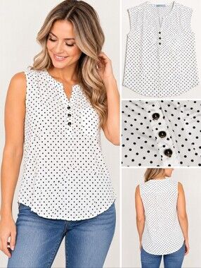 Sweet Rain Black and White Sleeveless Blouse with Mandarin Collar